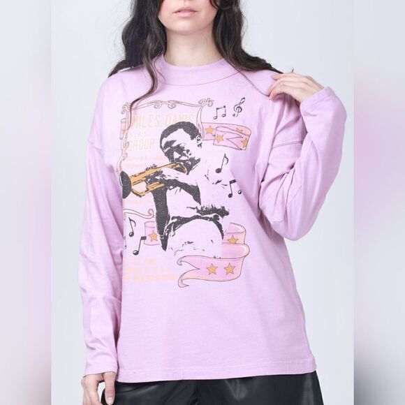 NWOT Midnight Rider Miles Davis In Concert Long Sleeve Oversized Tunic Tee XS - Picture 3 of 13